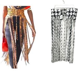 SASSY JONES Rare Uma Fringe Leather Corset Belt Overlay Houndstooth Check - NWT